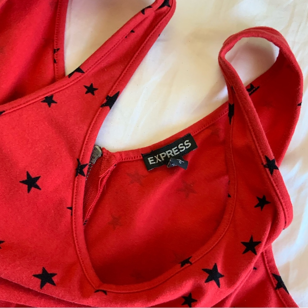Express Peplum Red & Black Starry Women’s Top - Picture 6 of 7